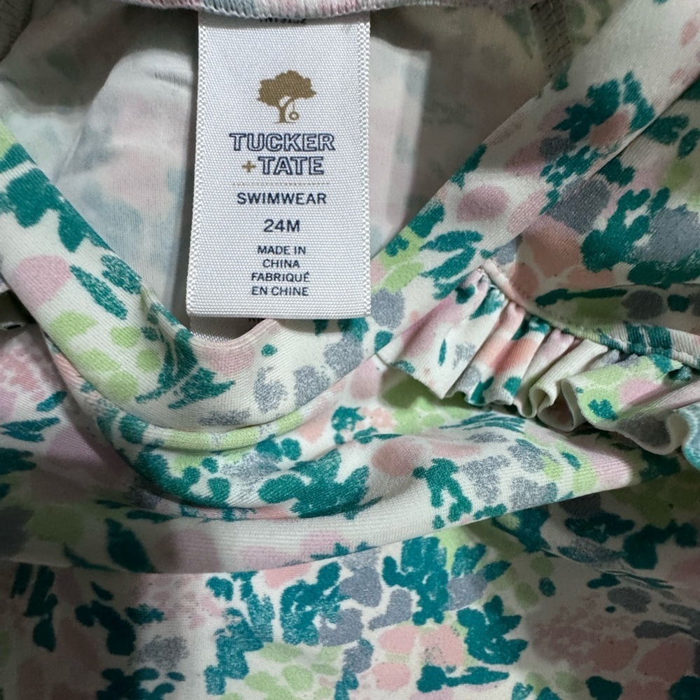 Tucker + Tate Floral Kids Swim Top - bikini bottoms Green and Pink - Picture 5 of 5